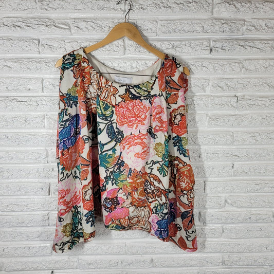 Mel Jo Womens Top Extra Large XL Sleeveless Lined Red Green Floral Polyester