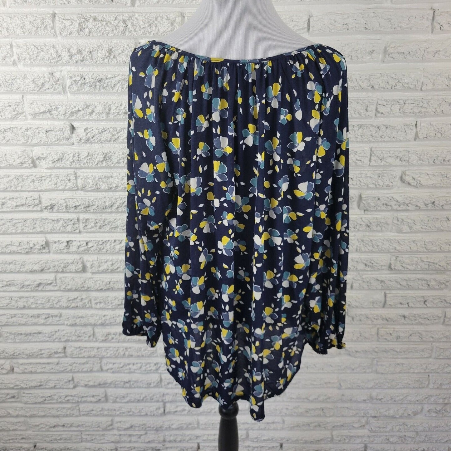 Style & Co Womens Top 3X Long Elastic Sleeves Pullover Casual Sheer Blue Floral