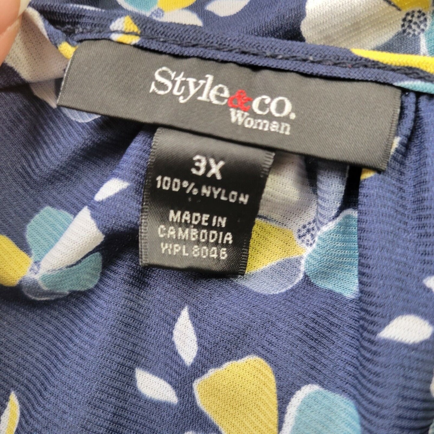 Style & Co Womens Top 3X Long Elastic Sleeves Pullover Casual Sheer Blue Floral