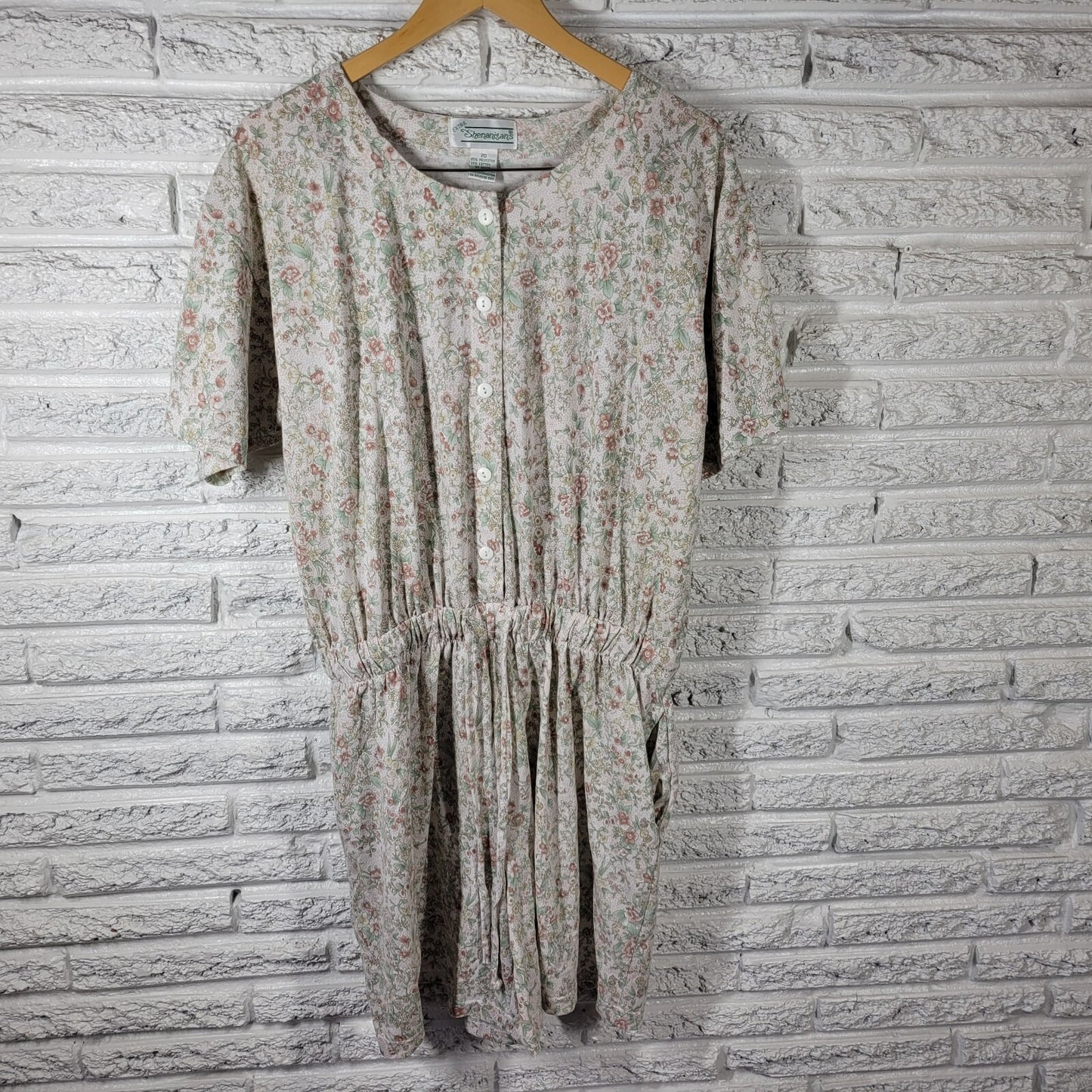 Shenanigans Women Romper 20 Plus Shorts Tan Floral Poly Blend Pockets Drawstring