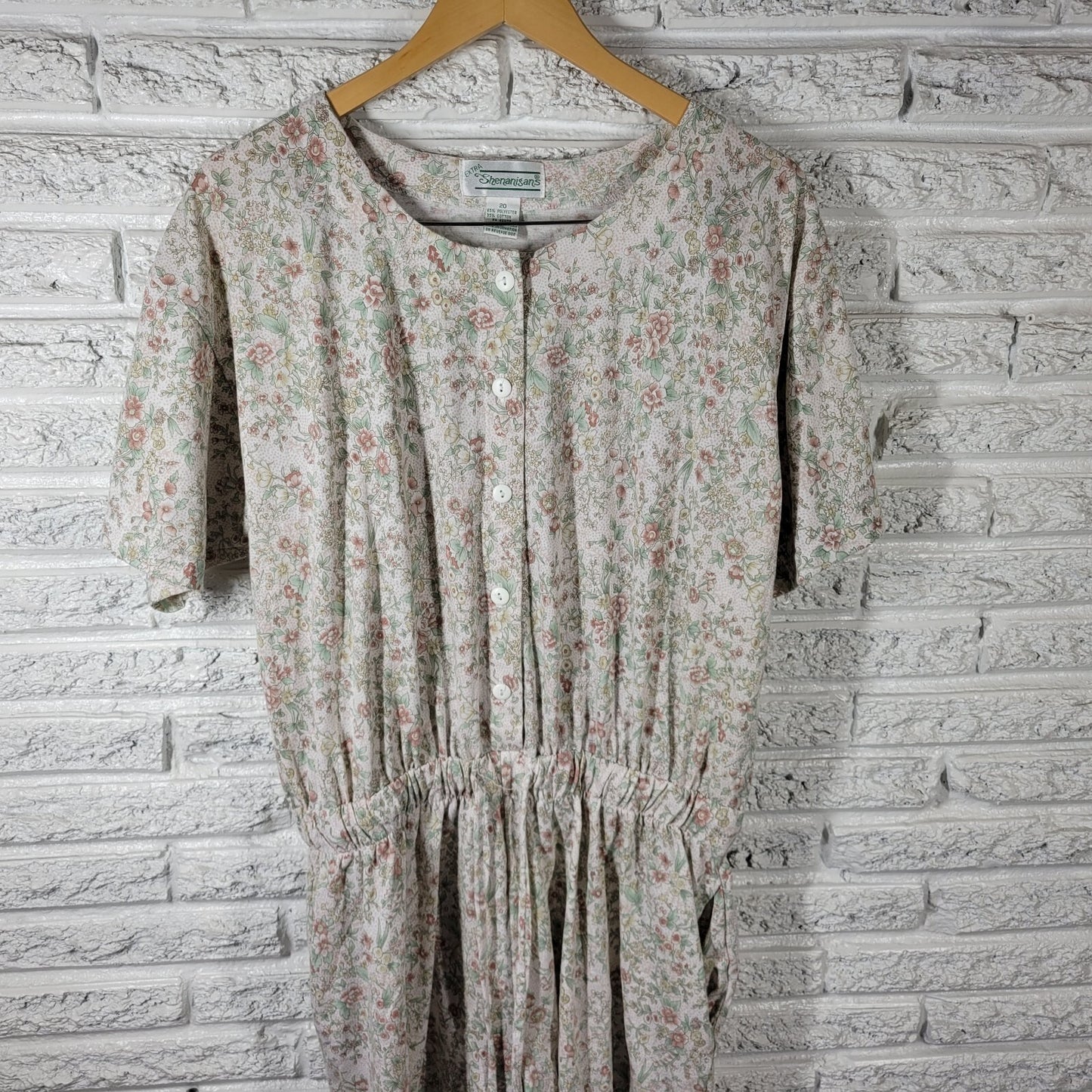 Shenanigans Women Romper 20 Plus Shorts Tan Floral Poly Blend Pockets Drawstring