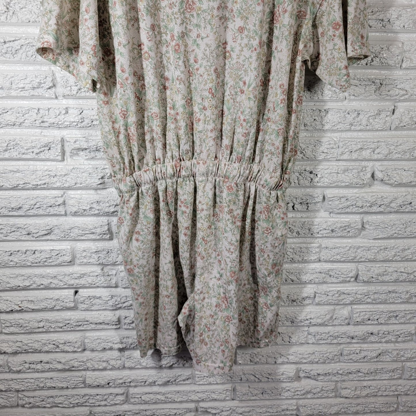 Shenanigans Women Romper 20 Plus Shorts Tan Floral Poly Blend Pockets Drawstring