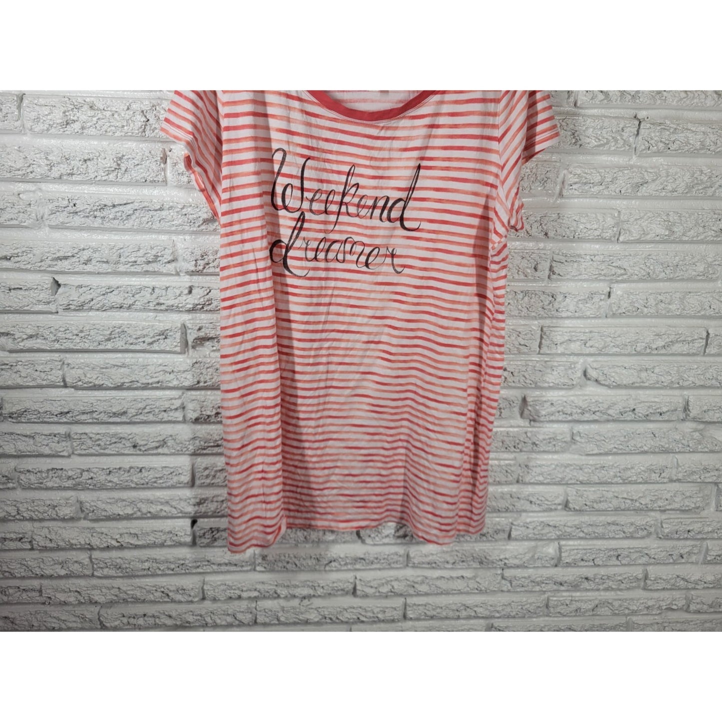 Cacique Womens Pajama Top 18 20 Plus Short Sleeve Pink Stripe Weekend Dreamer