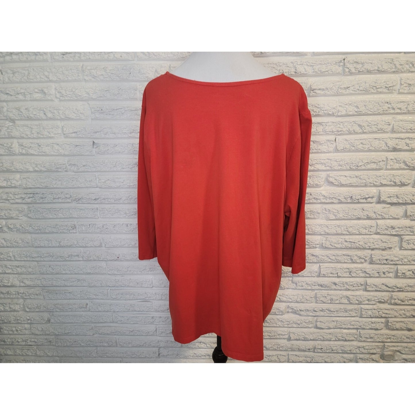 Catherines Womens Top 2X 22W 24W Plus 3/4 Sleeve Crochet Pullover Red Stretchy