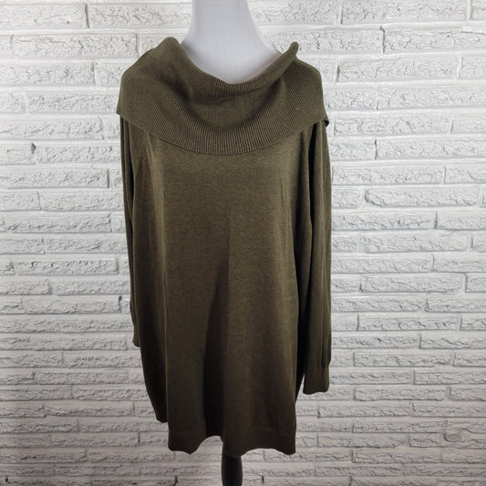Sejour Womens Sweater 2X Plus Tunic 3/4 Sleeve Green Cowl Neck Soft Cotton Blend