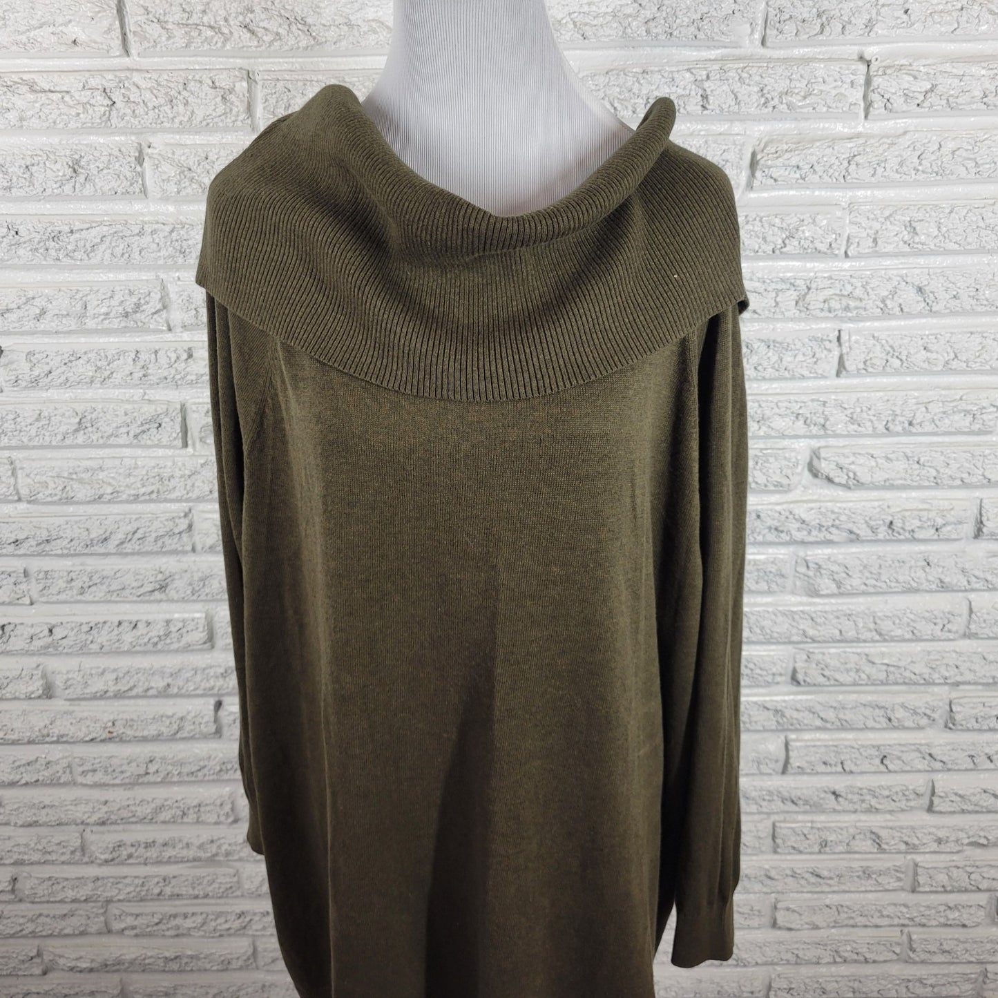 Sejour Womens Sweater 2X Plus Tunic 3/4 Sleeve Green Cowl Neck Soft Cotton Blend