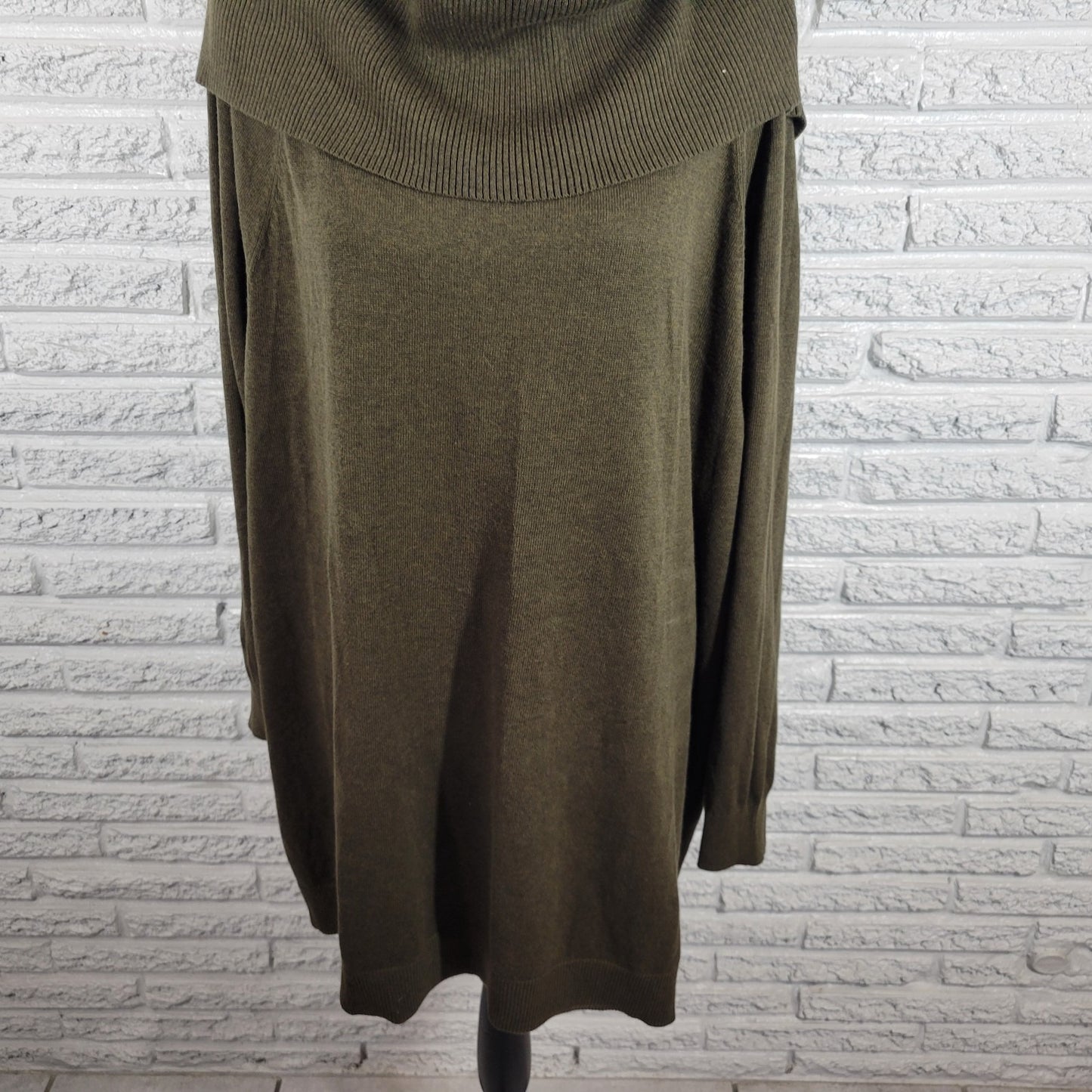 Sejour Womens Sweater 2X Plus Tunic 3/4 Sleeve Green Cowl Neck Soft Cotton Blend