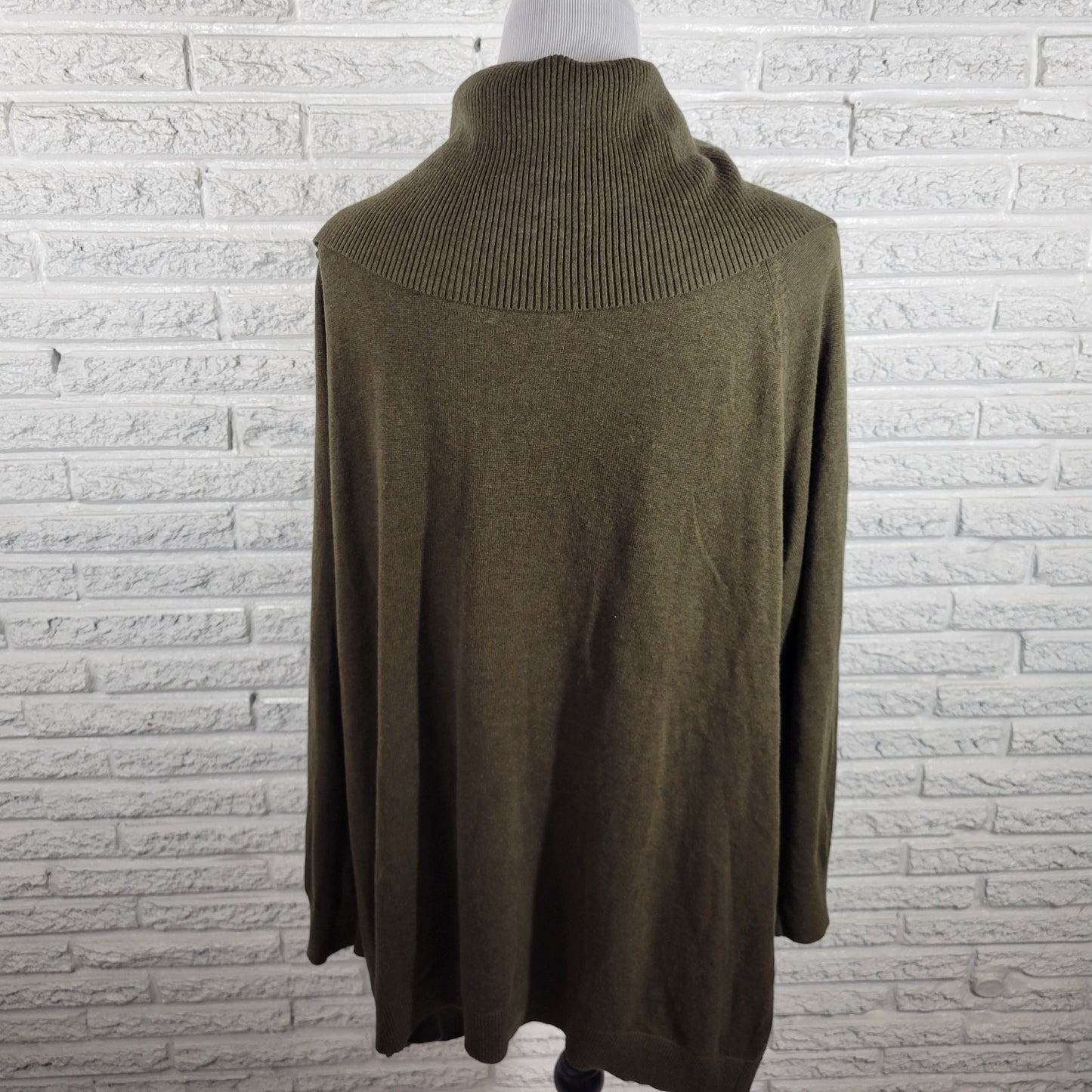 Sejour Womens Sweater 2X Plus Tunic 3/4 Sleeve Green Cowl Neck Soft Cotton Blend