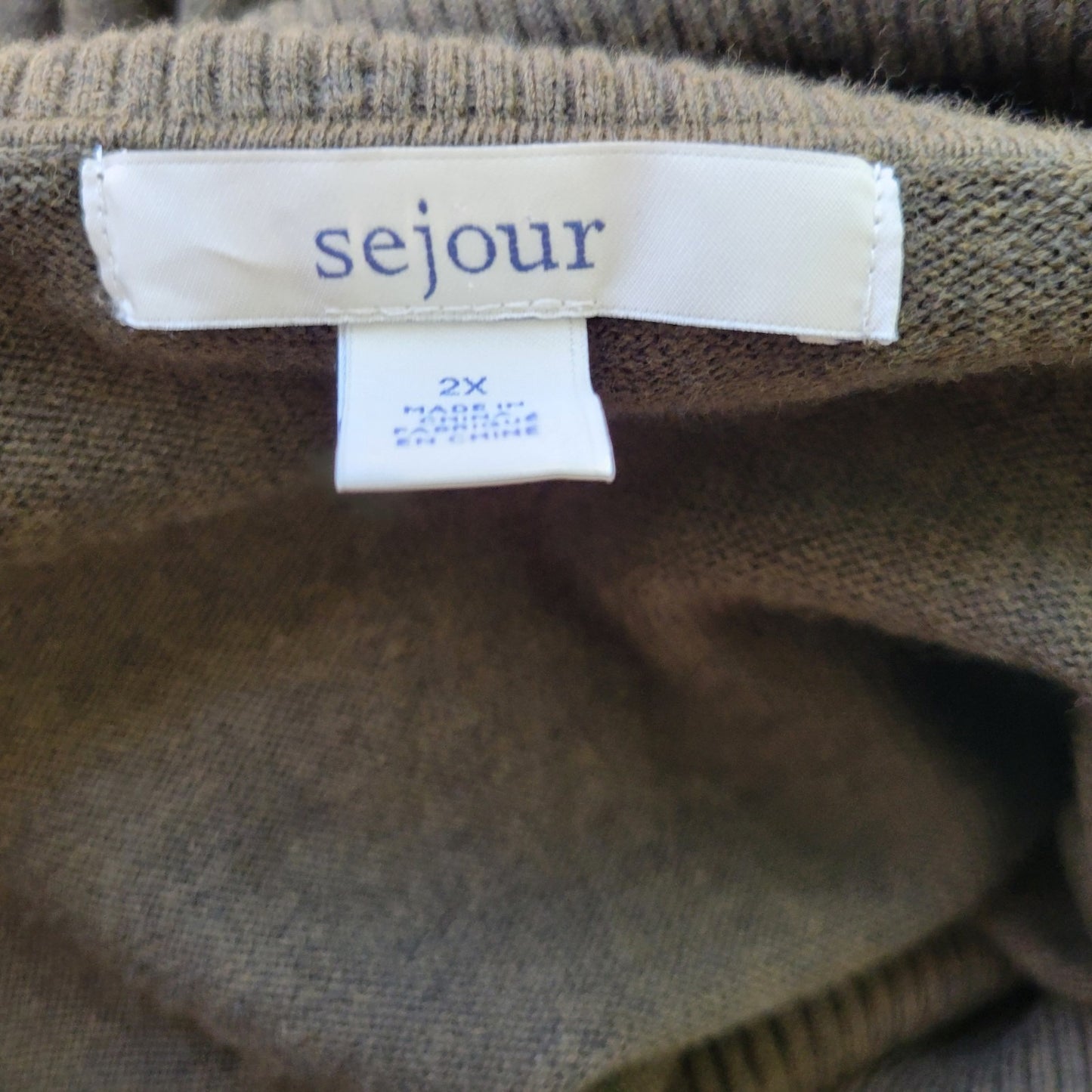 Sejour Womens Sweater 2X Plus Tunic 3/4 Sleeve Green Cowl Neck Soft Cotton Blend