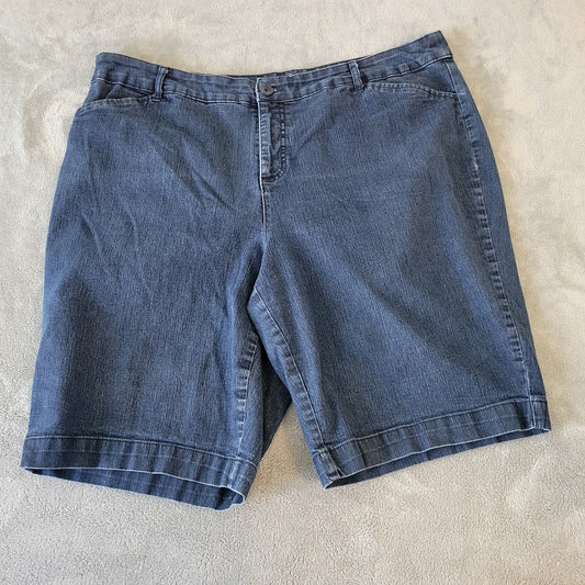 St Johns Bay Womens Shorts 20W Bermuda Dark Blue Denim Wash Zip Fly Cotton Blend