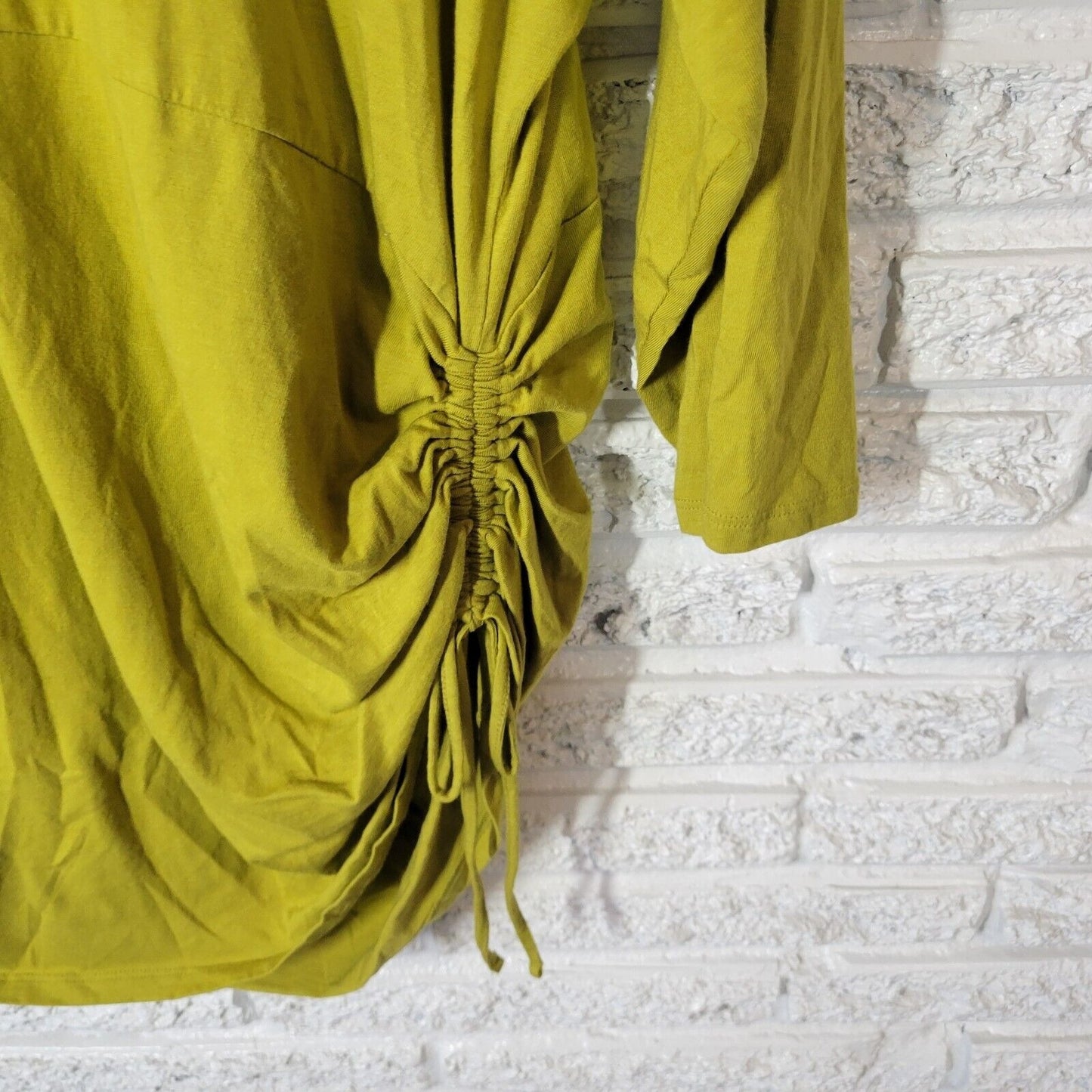 Coldwater Creek Womens Top 3X 24 Plus Tunic 3/4 Sleeve Green Tied Sides Ruched