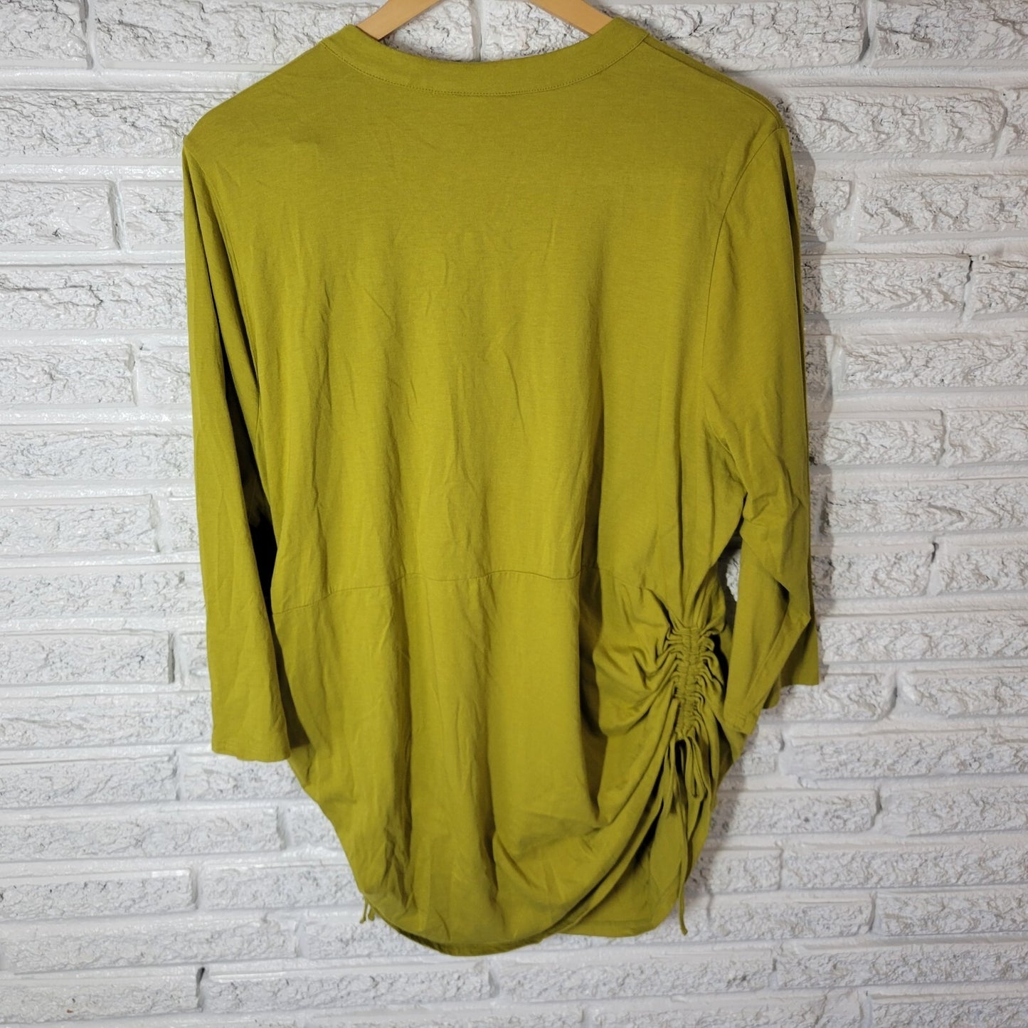 Coldwater Creek Womens Top 3X 24 Plus Tunic 3/4 Sleeve Green Tied Sides Ruched