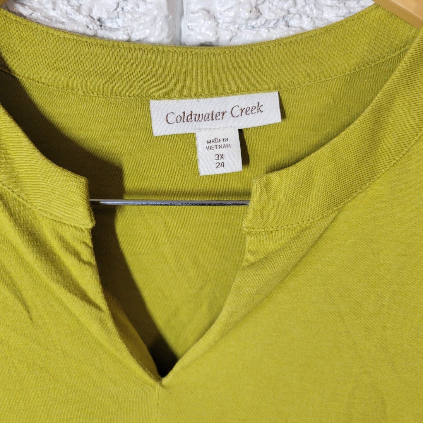 Coldwater Creek Womens Top 3X 24 Plus Tunic 3/4 Sleeve Green Tied Sides Ruched