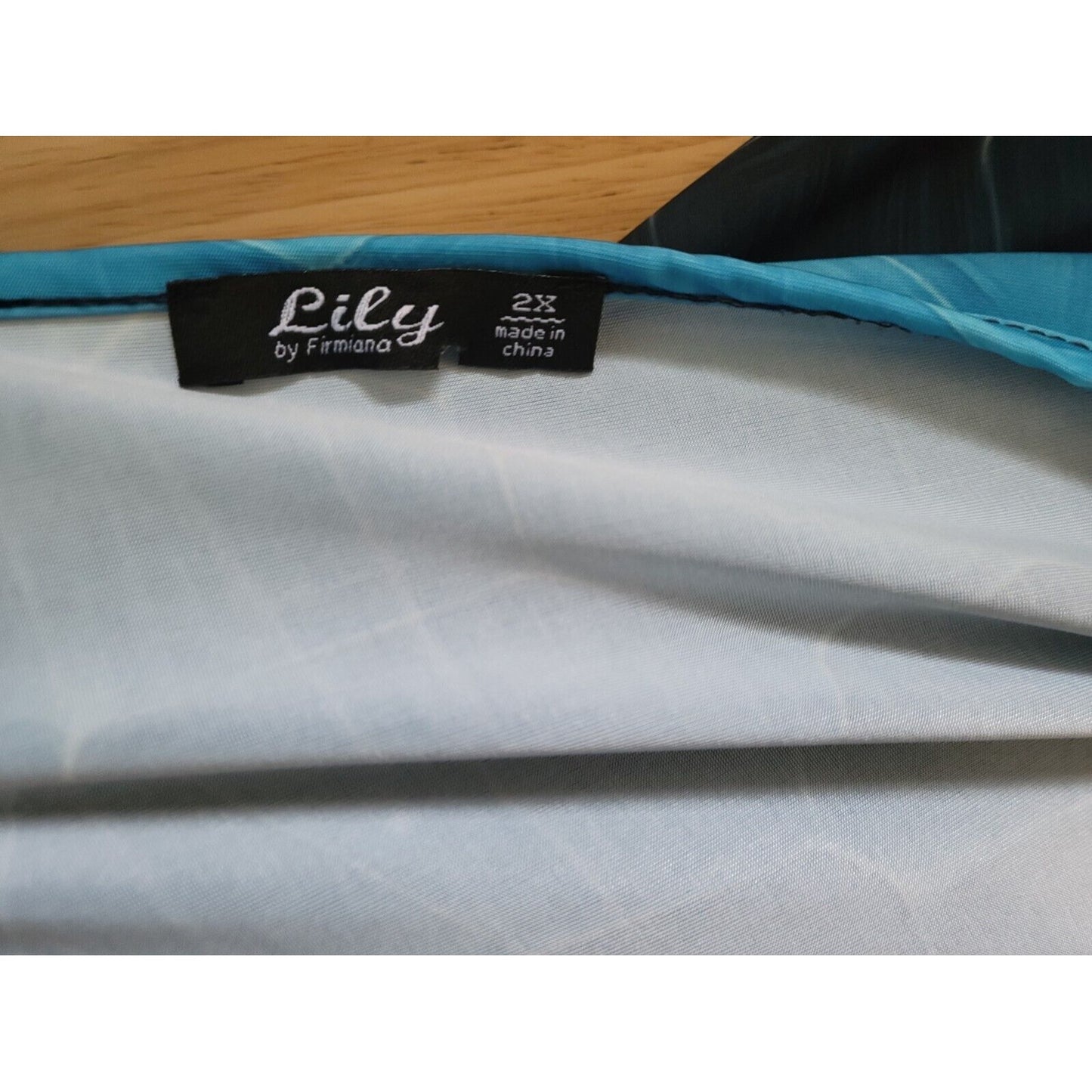 Lily by Firmiana Womens Top 2X Kimono Sleeve Lattice Poly Blend Blue Geometric