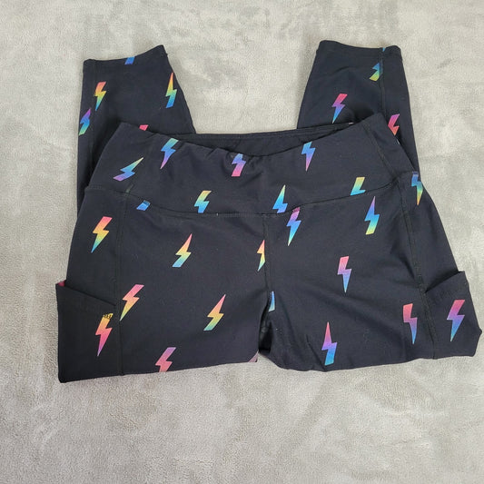 Torrid Womens Pants 2 2X Plus Capri Activewear Pull On Black Lightning Bolts