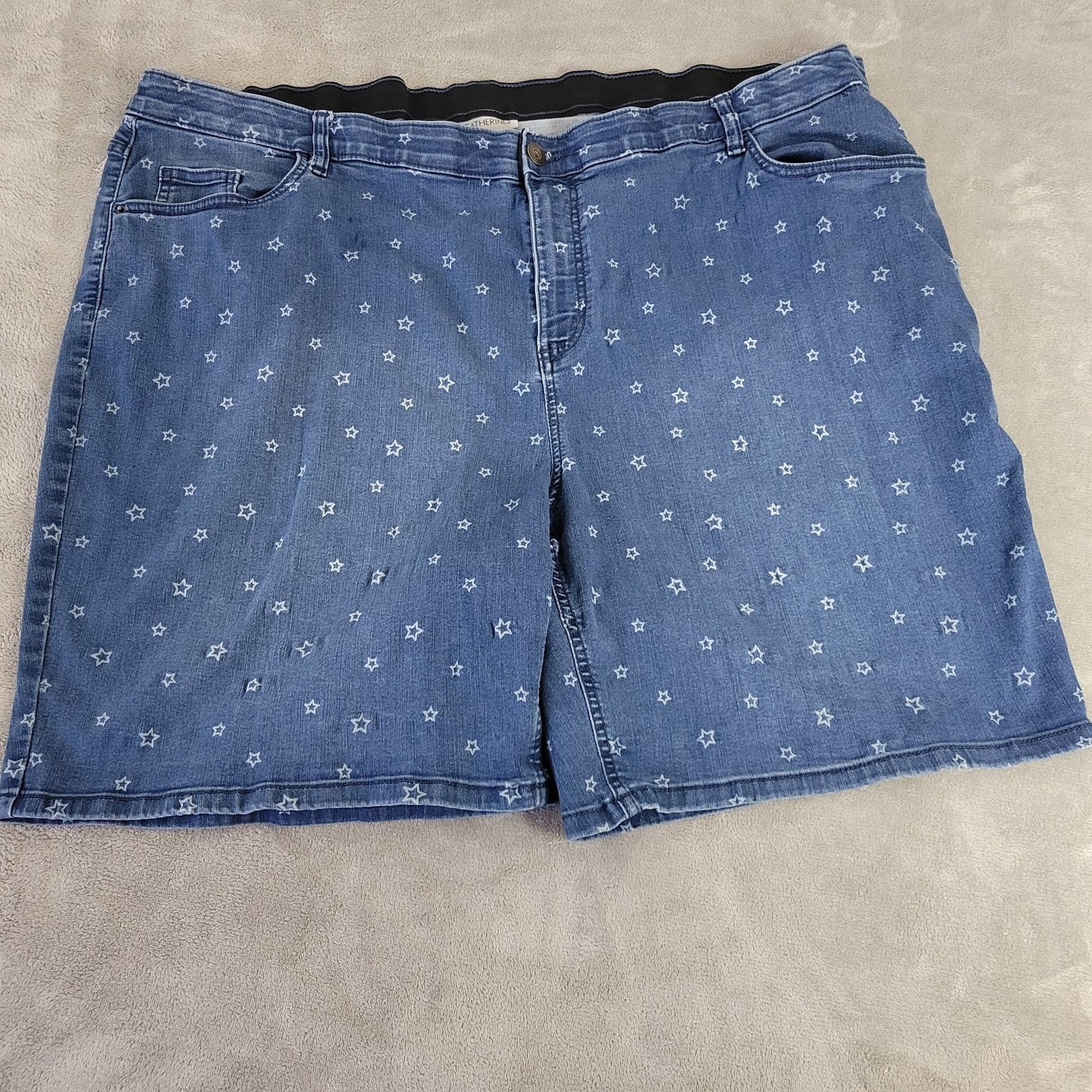 Catherines Shorts 3X Plus Medium Wash Denim Elastic Waist Stars 5-Pockets