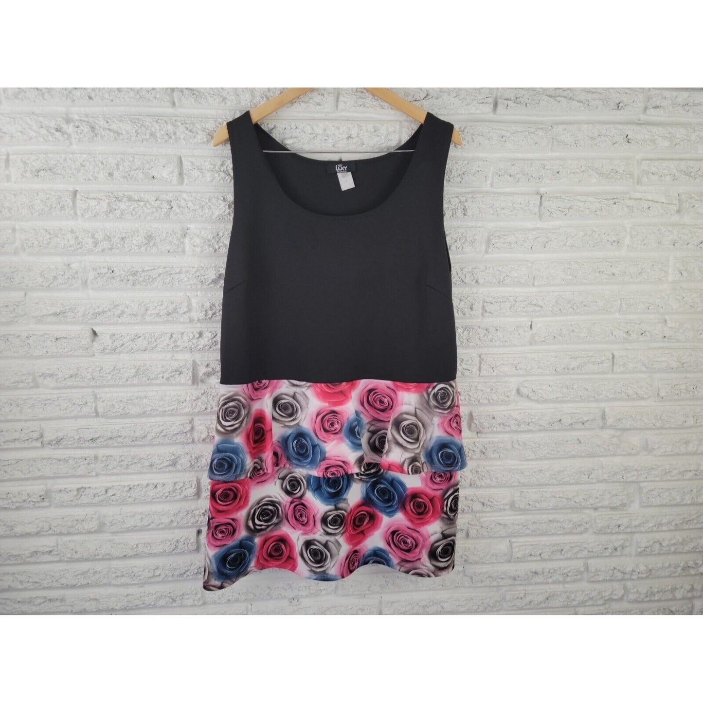 Lucy Diamonds Womens Dress 3X Plus Tank Mini Pull On  Tiered Pink Floral Casual