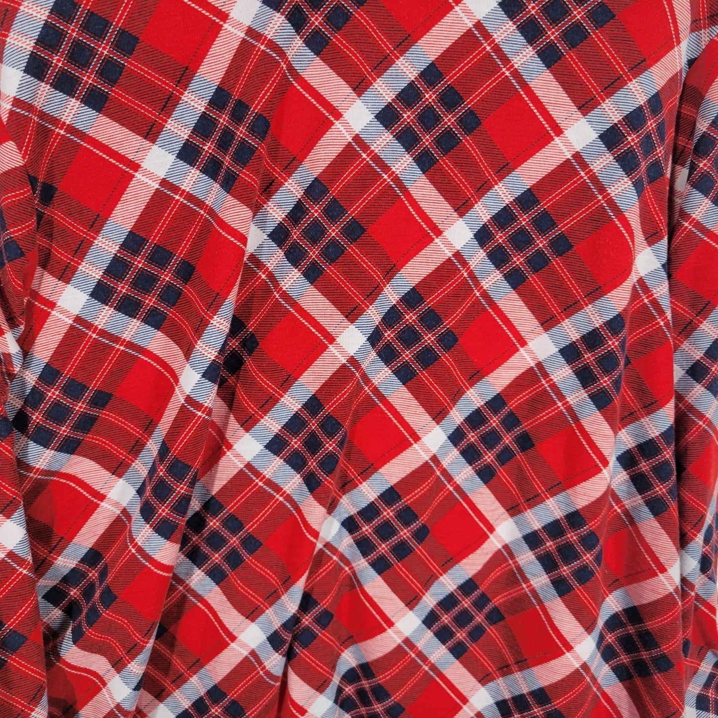 Kristin Nicole Womens Dress 2X Plus Roll Tab Sleeve Red Plaid Button Up Collar