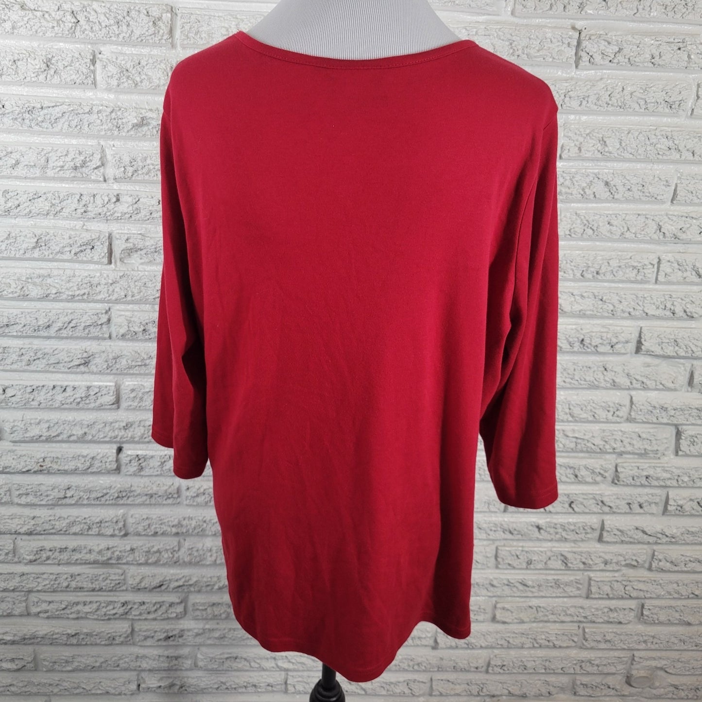 Quacker Factory QVC Womens Top 1X Plus Knit 3/4 Sleeve Red Studded Casual Pocket