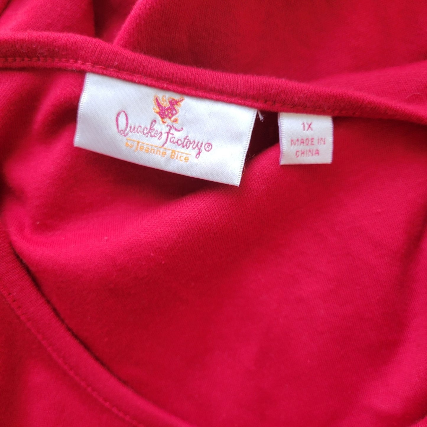 Quacker Factory QVC Womens Top 1X Plus Knit 3/4 Sleeve Red Studded Casual Pocket