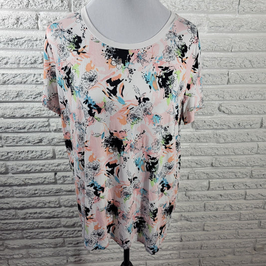 Torrid Super Soft Knits Womens Top 1 1X Plus Tee Pink Floral Casual Rayon Blend