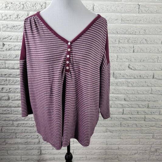 Suzanne Betro Weekend Womens Top 1X Plus 3/4 Sleeve Purple Stripe Poly Blend