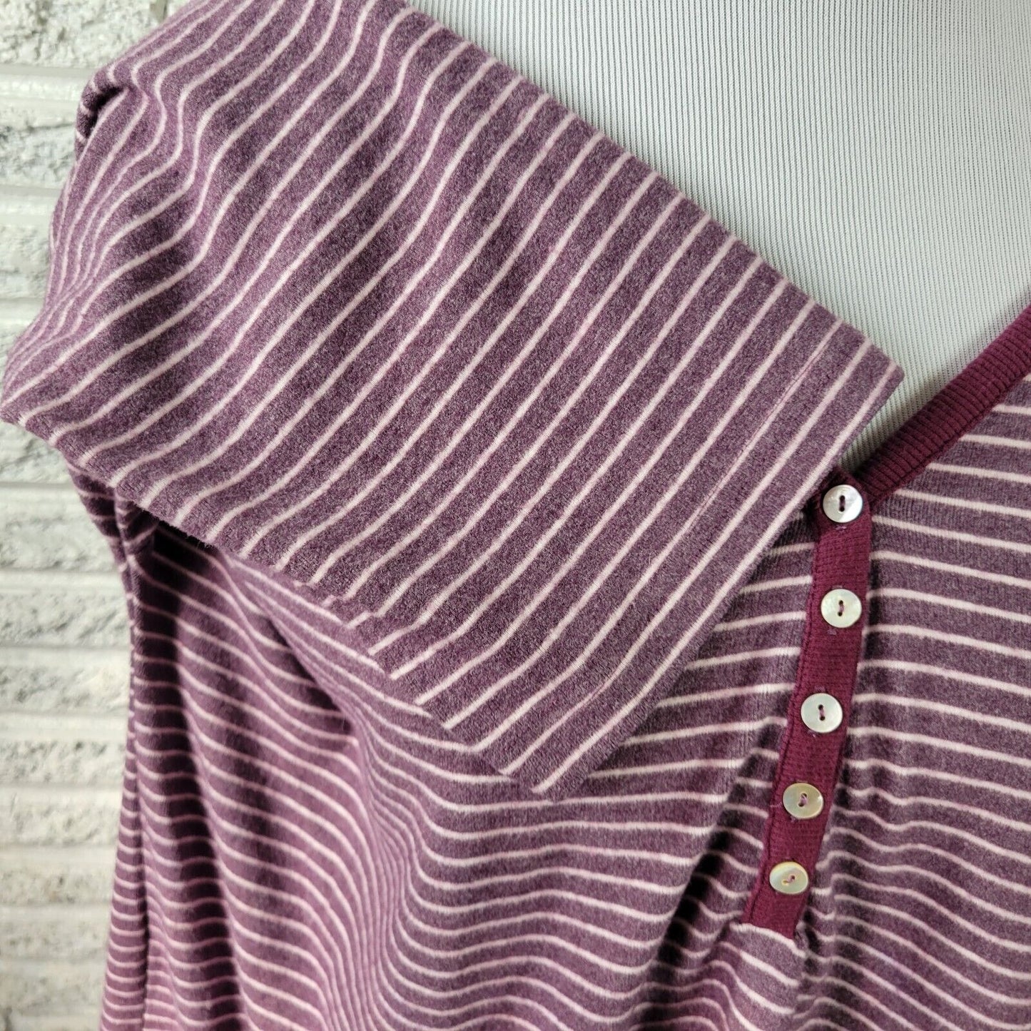 Suzanne Betro Weekend Womens Top 1X Plus 3/4 Sleeve Purple Stripe Poly Blend
