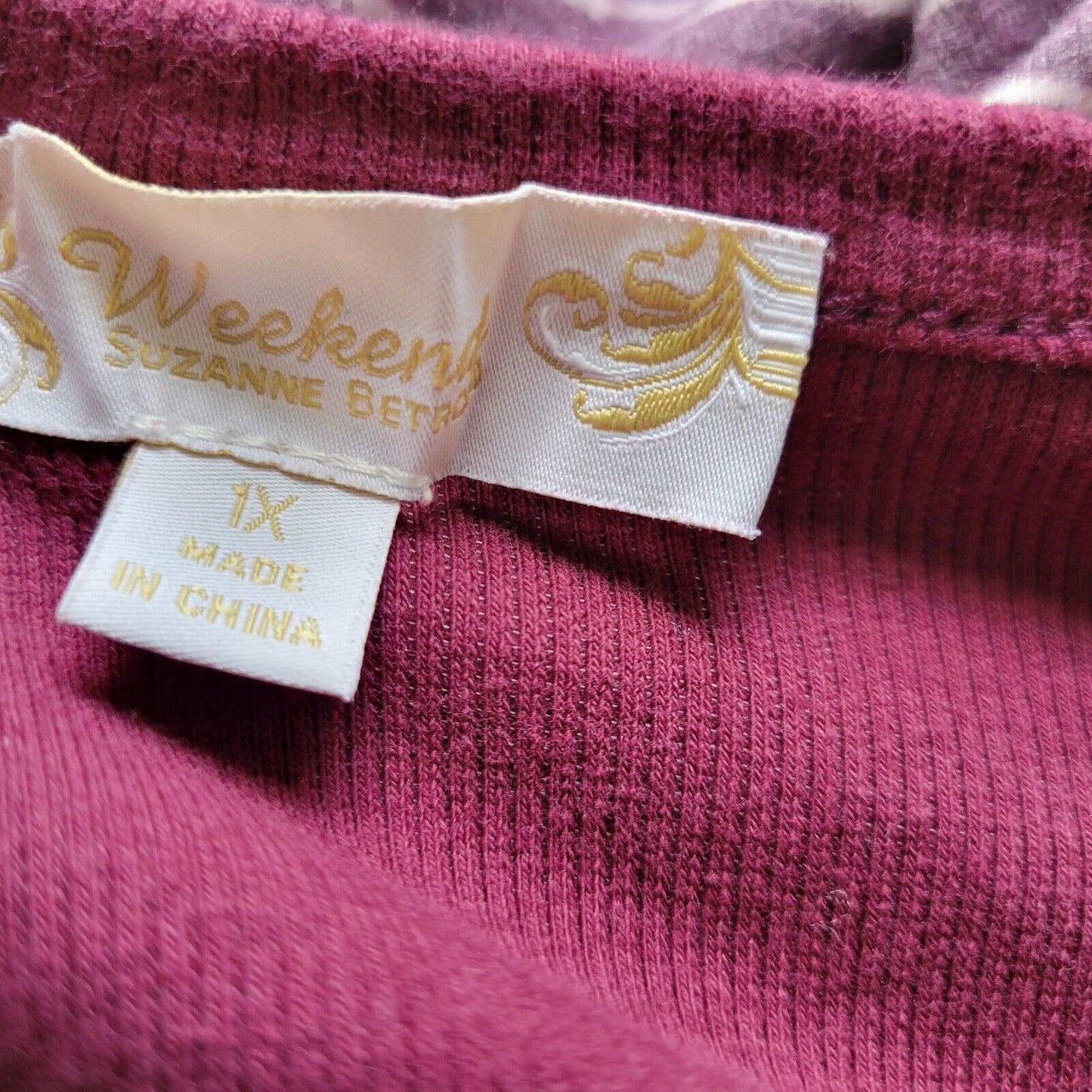 Suzanne Betro Weekend Womens Top 1X Plus 3/4 Sleeve Purple Stripe Poly Blend