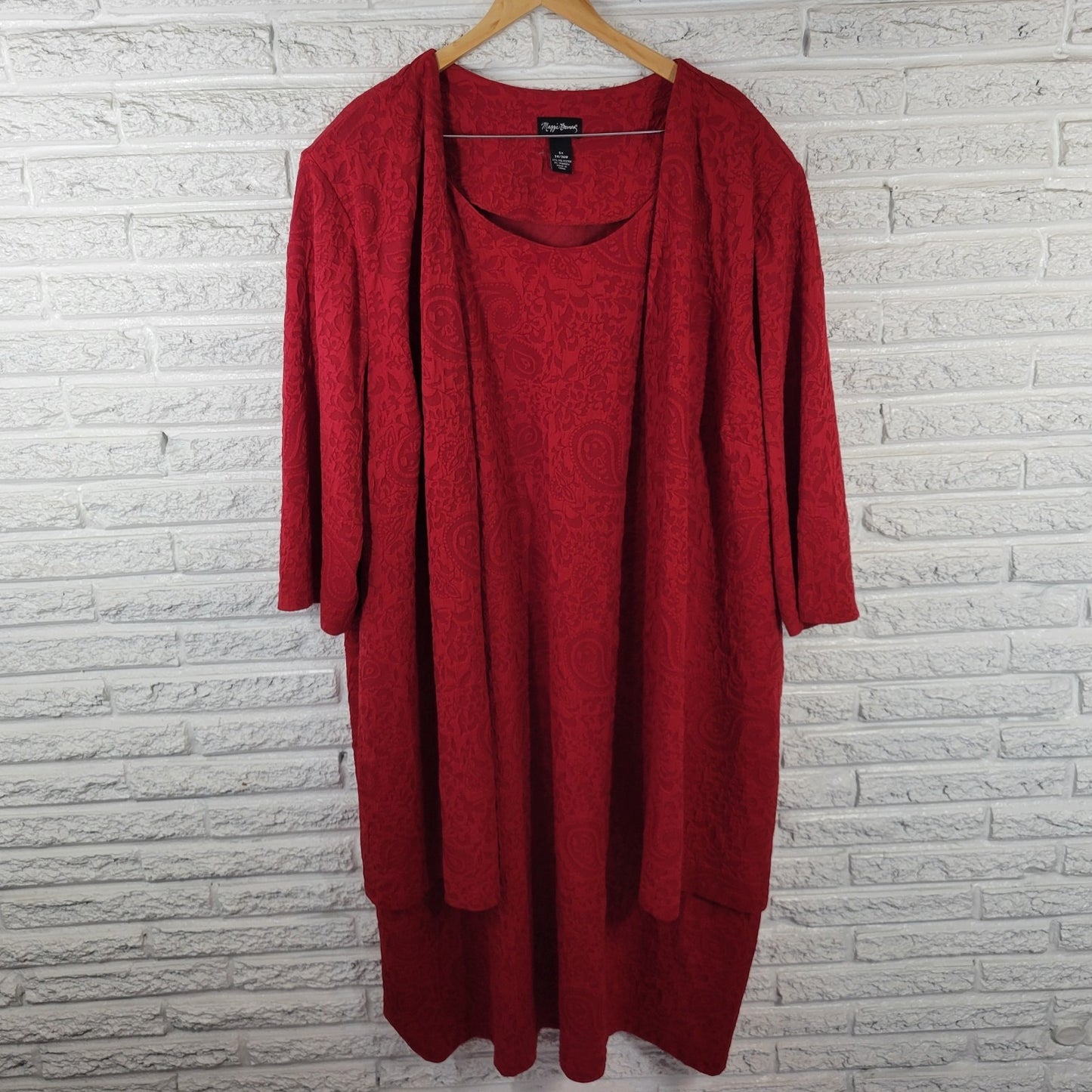 Maggie Barnes Womens Jacket Dress 5X Plus 3/4 Sleeve Red Paisley Office Wedding