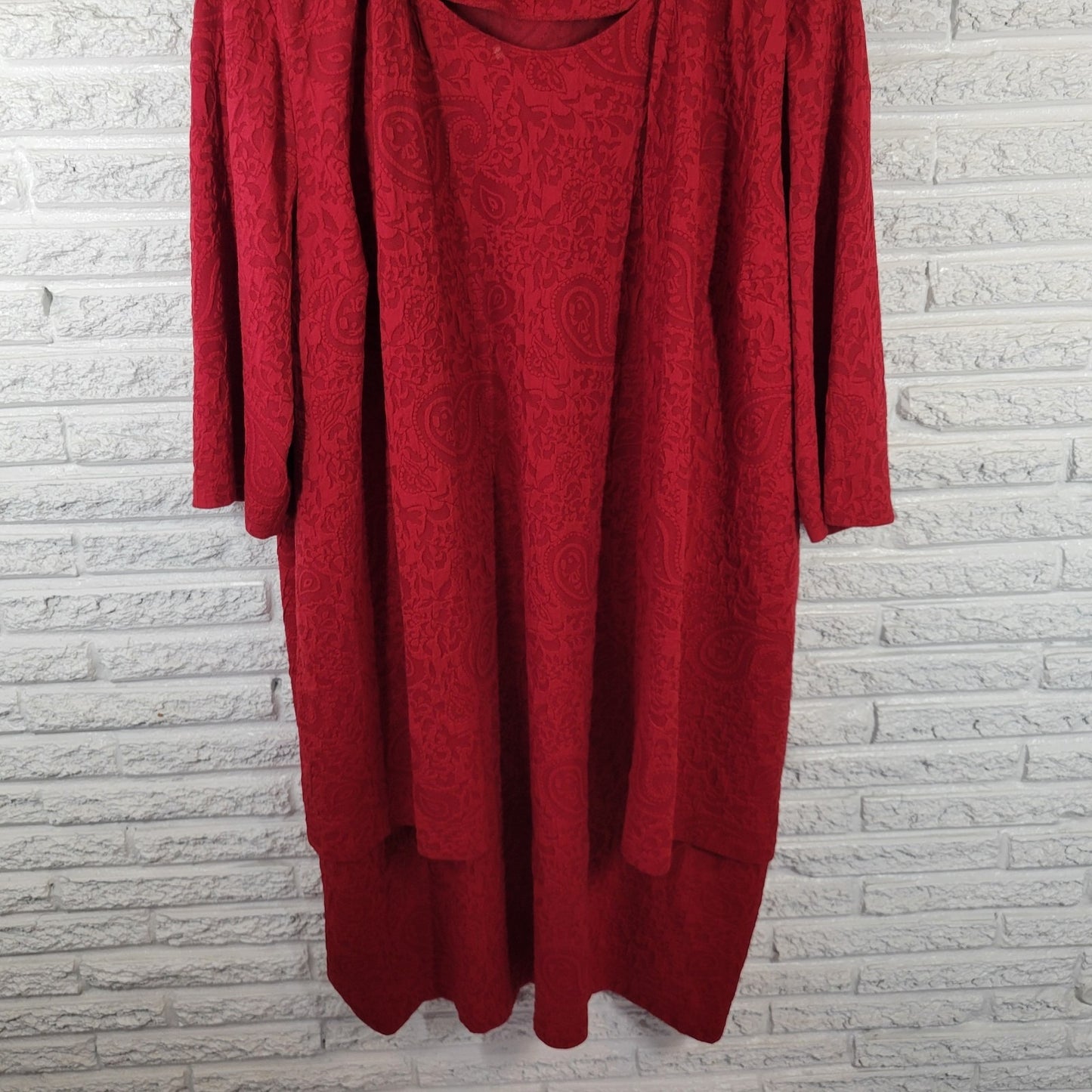 Maggie Barnes Womens Jacket Dress 5X Plus 3/4 Sleeve Red Paisley Office Wedding