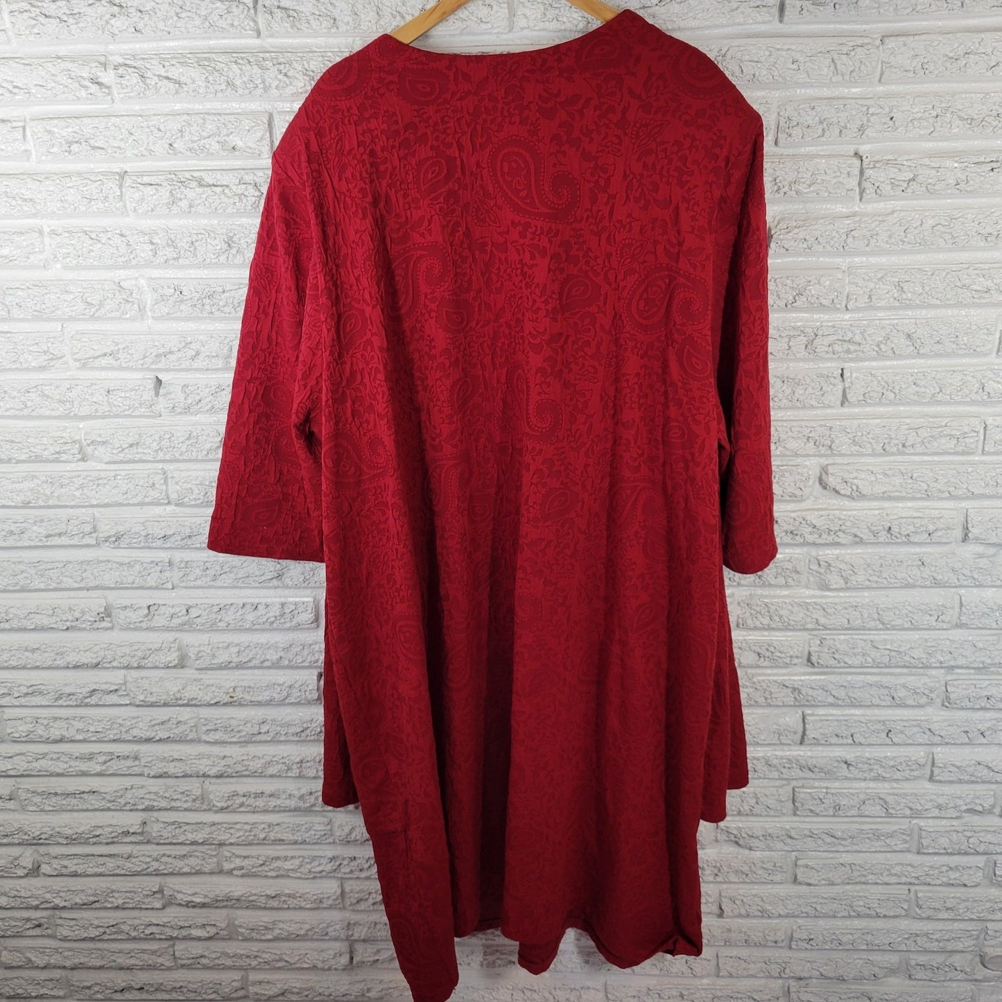 Maggie Barnes Womens Jacket Dress 5X Plus 3/4 Sleeve Red Paisley Office Wedding