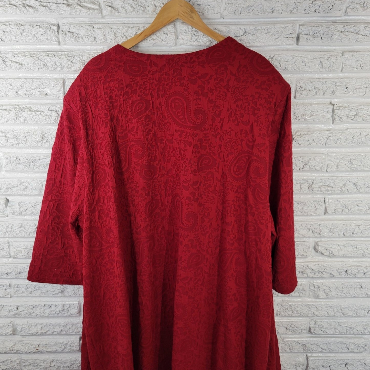 Maggie Barnes Womens Jacket Dress 5X Plus 3/4 Sleeve Red Paisley Office Wedding