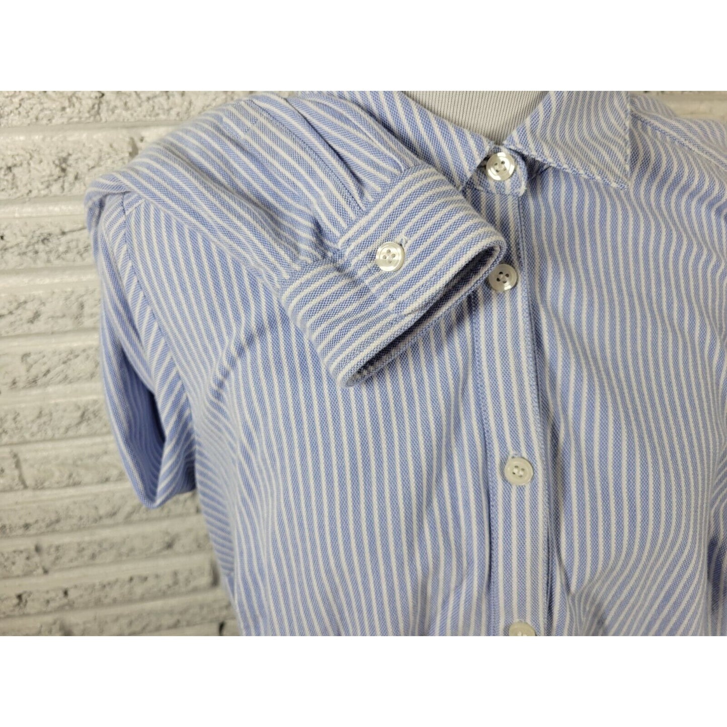 Charter Club Women Top 1X Plus Long Sleeve Blue Stripe Cotton Collar Button Up