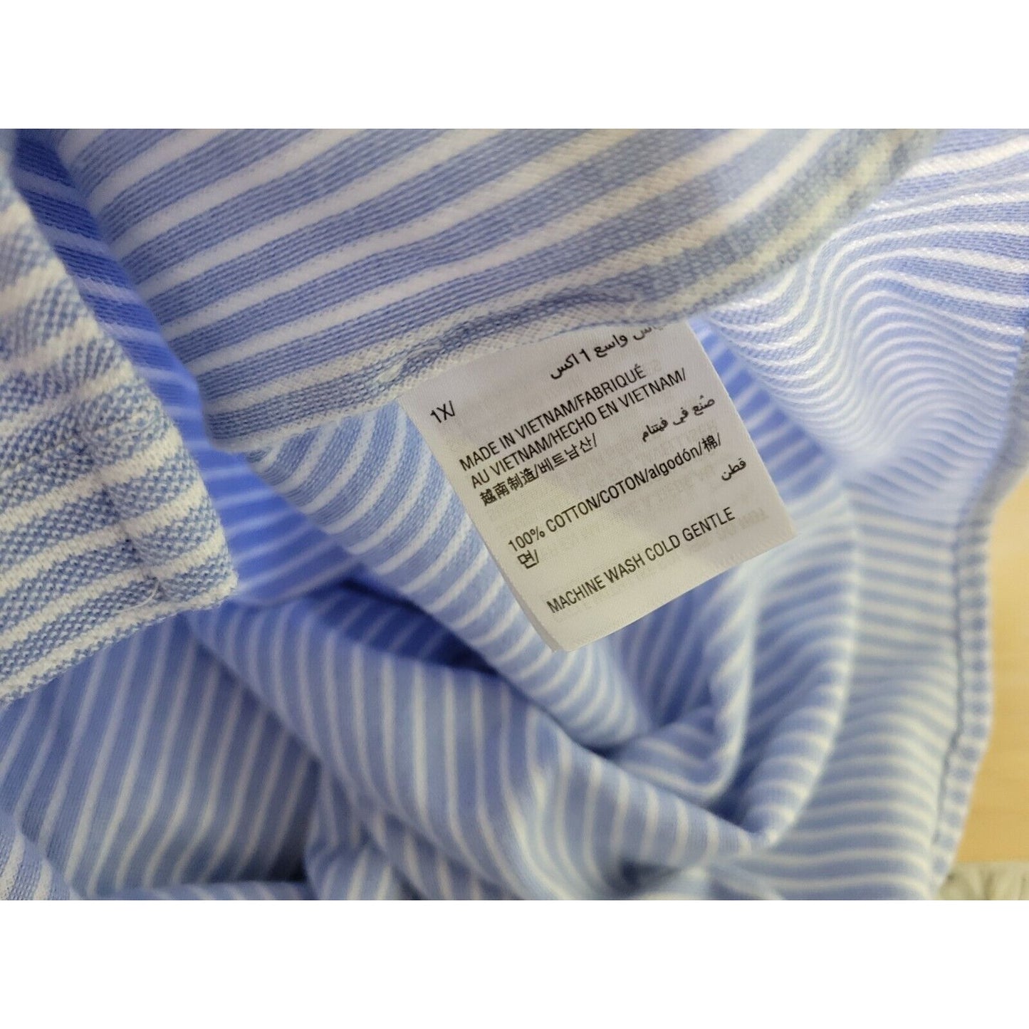 Charter Club Women Top 1X Plus Long Sleeve Blue Stripe Cotton Collar Button Up