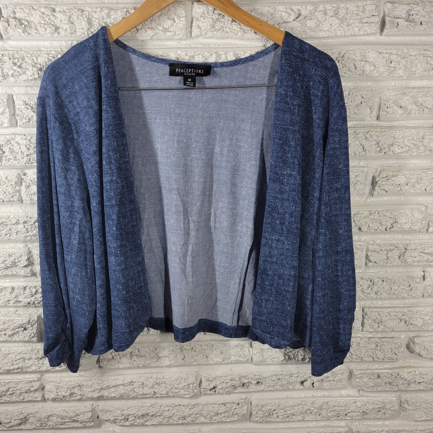 Perceptions Womens Top 3X Plus Crop Long Sleeve Open Shrug Blue Casual Stretchy
