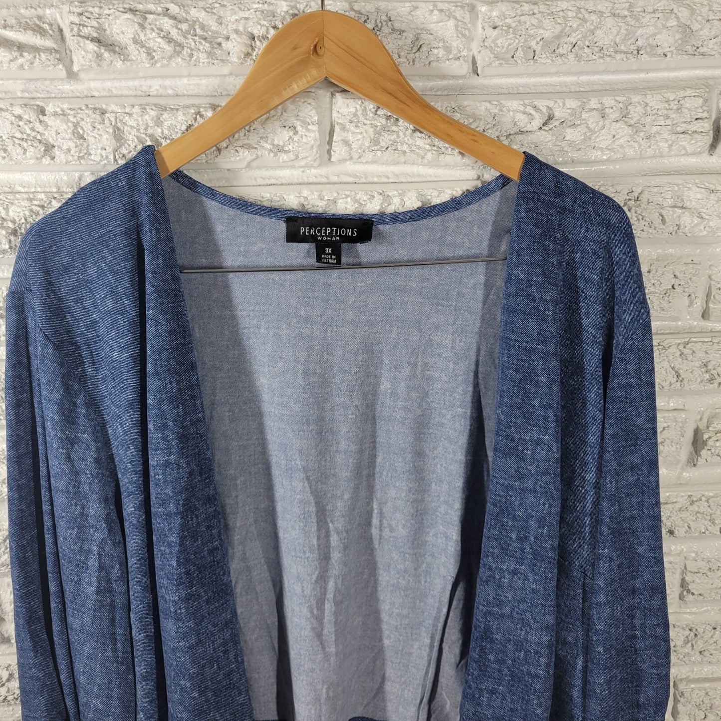 Perceptions Womens Top 3X Plus Crop Long Sleeve Open Shrug Blue Casual Stretchy