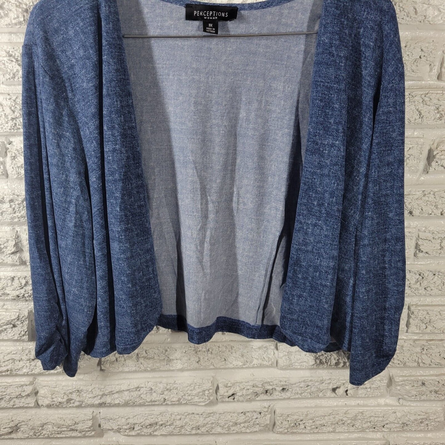 Perceptions Womens Top 3X Plus Crop Long Sleeve Open Shrug Blue Casual Stretchy