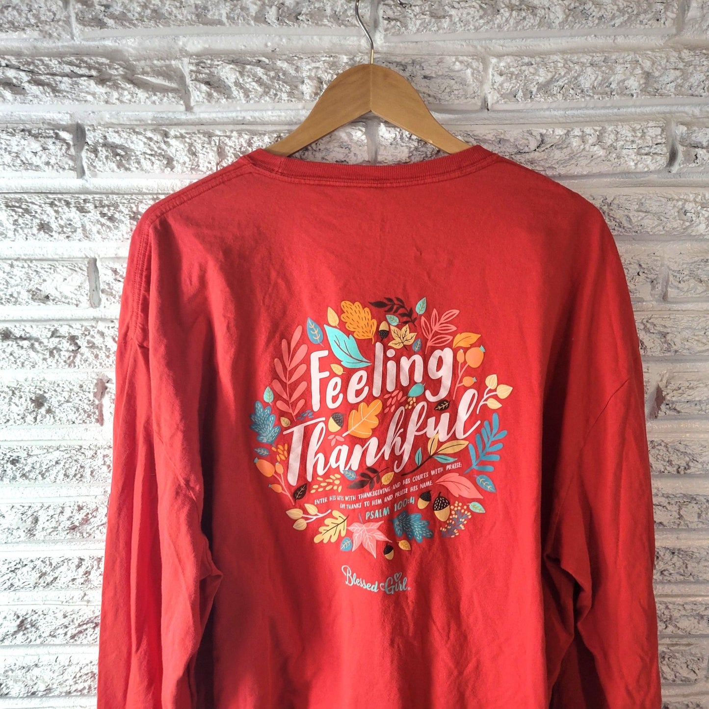 Thanksgiving Blessed Girl Women Top 3X Plus Tee Red Christian Psalm 100:4 Cotton