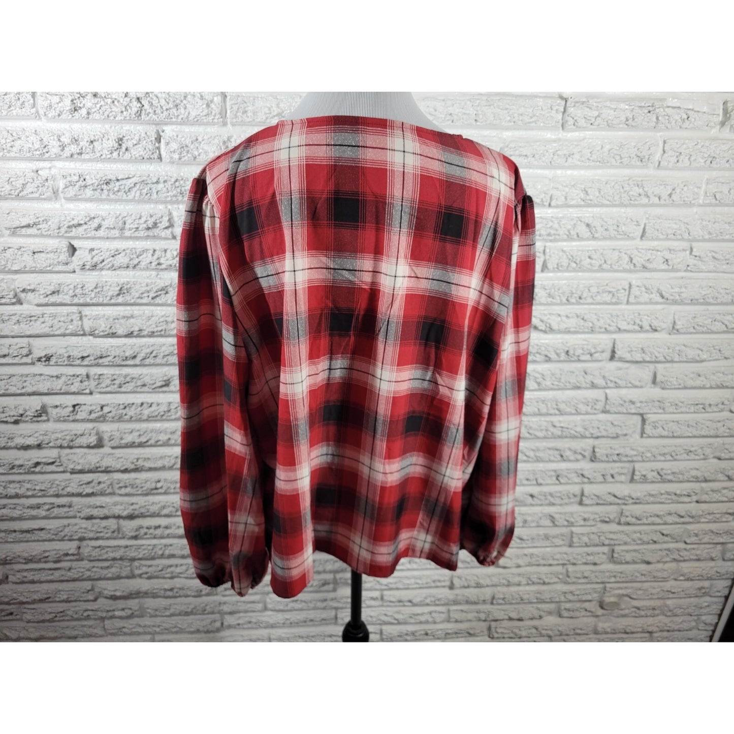 Shein Womens Top 3XL Plus Long Sleeve Red Plaid Pullover Casual Poly Blend