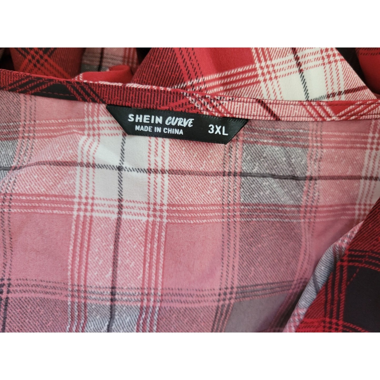 Shein Womens Top 3XL Plus Long Sleeve Red Plaid Pullover Casual Poly Blend