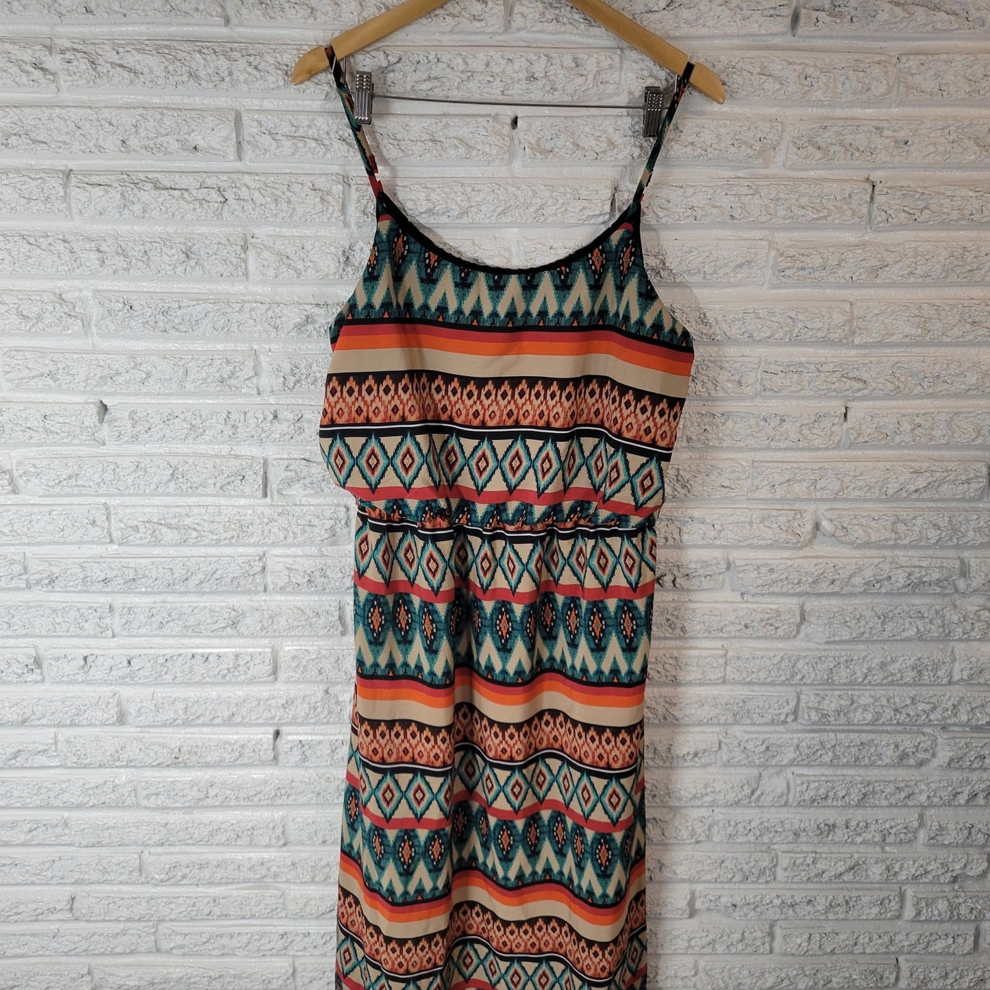 By & By Womens Dress Extra Large Slip Sheath Blue Red Geometric Spaghetti Strap