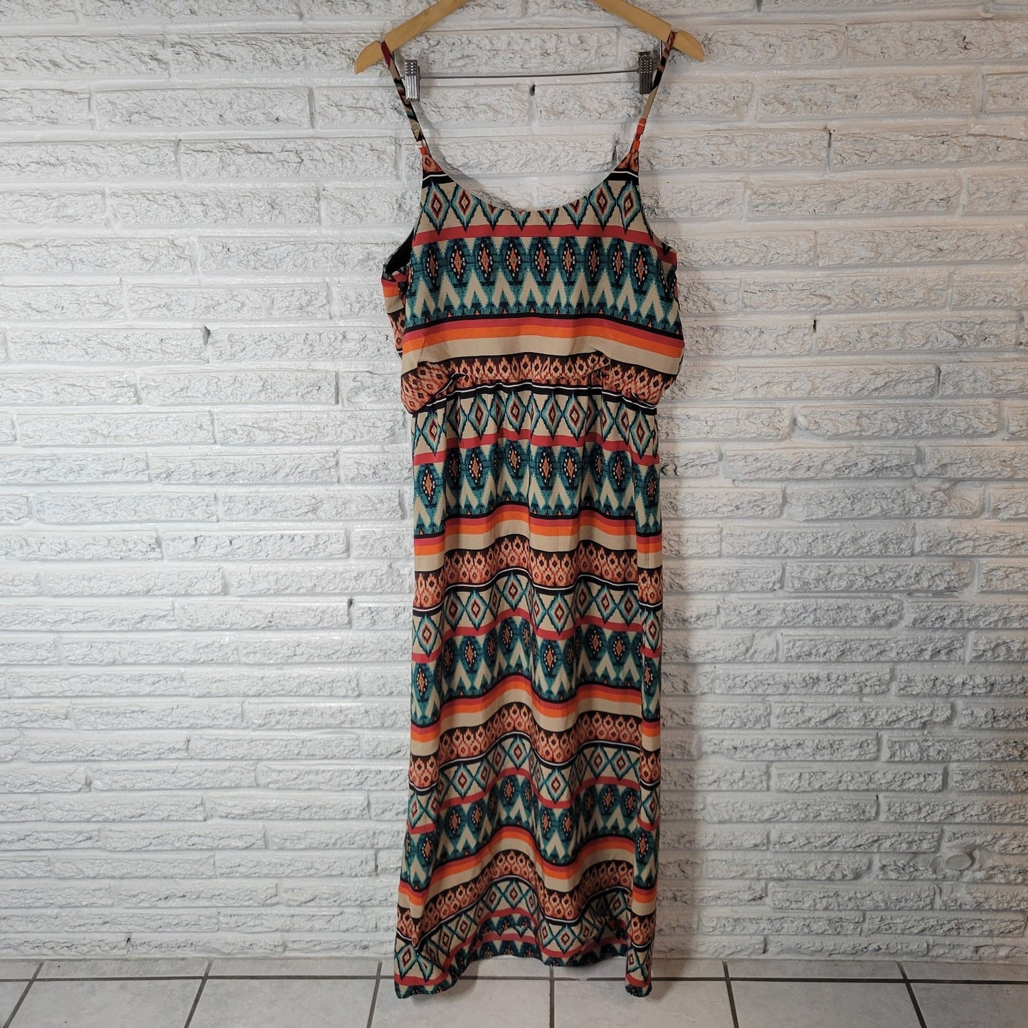 By & By Womens Dress Extra Large Slip Sheath Blue Red Geometric Spaghetti Strap