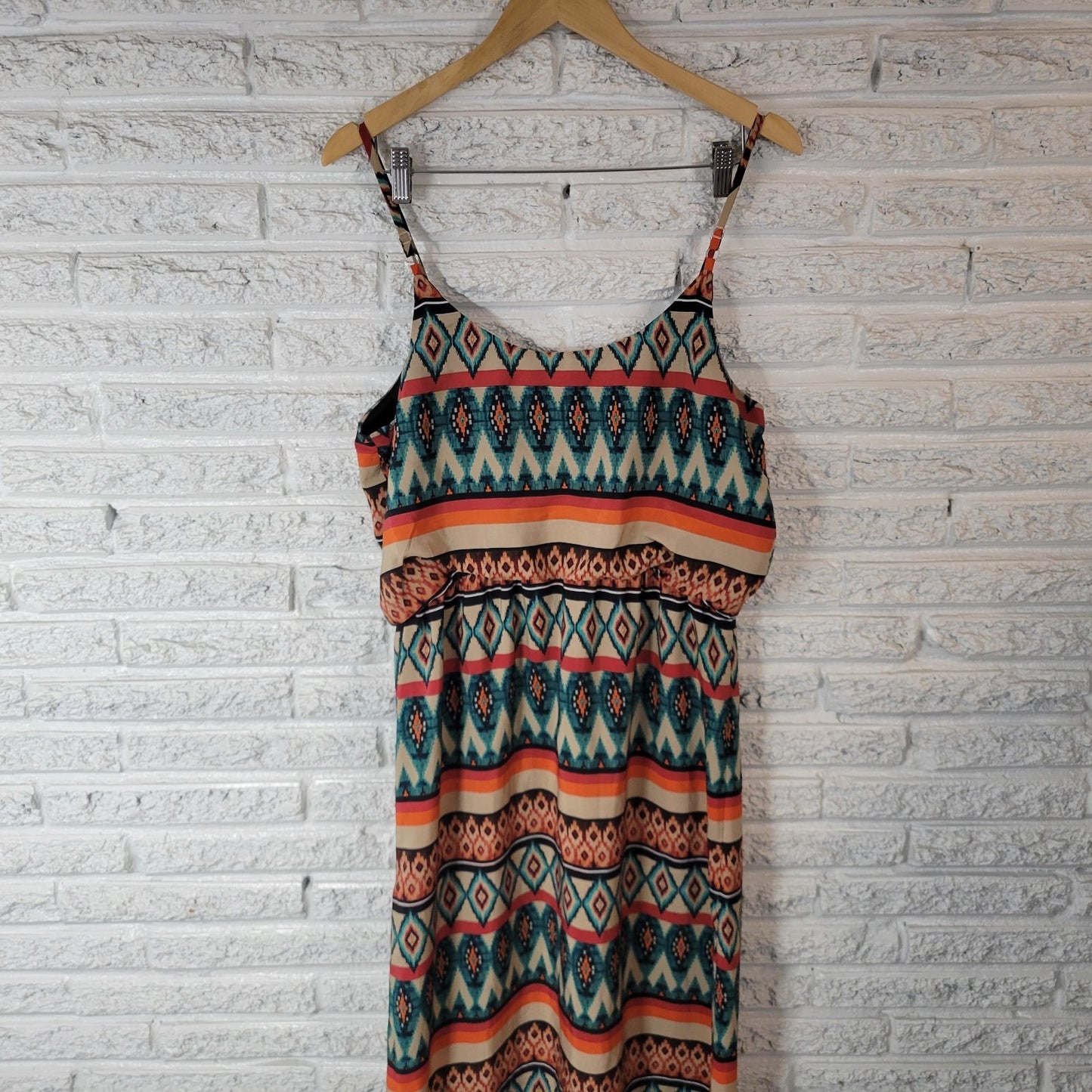 By & By Womens Dress Extra Large Slip Sheath Blue Red Geometric Spaghetti Strap