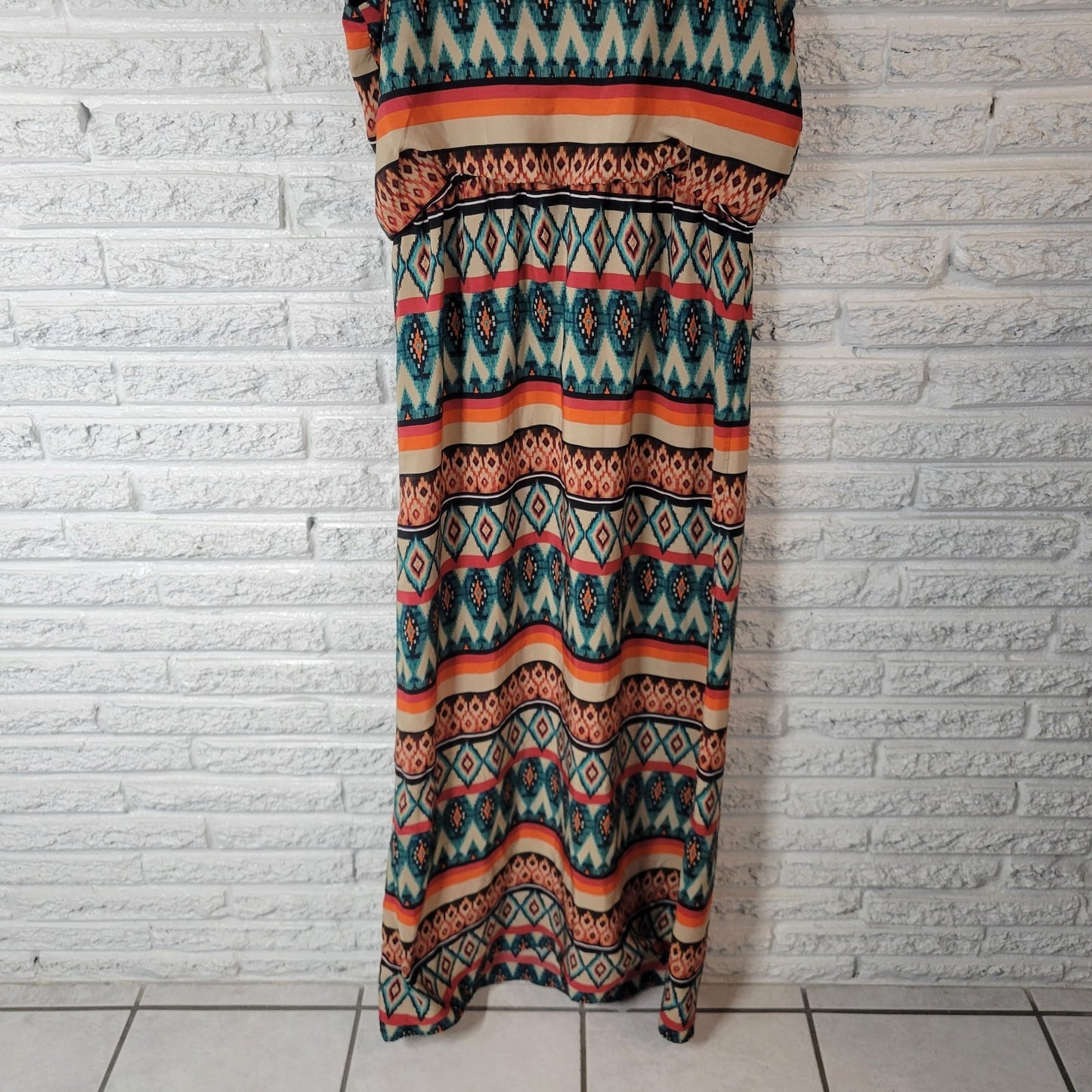 By & By Womens Dress Extra Large Slip Sheath Blue Red Geometric Spaghetti Strap