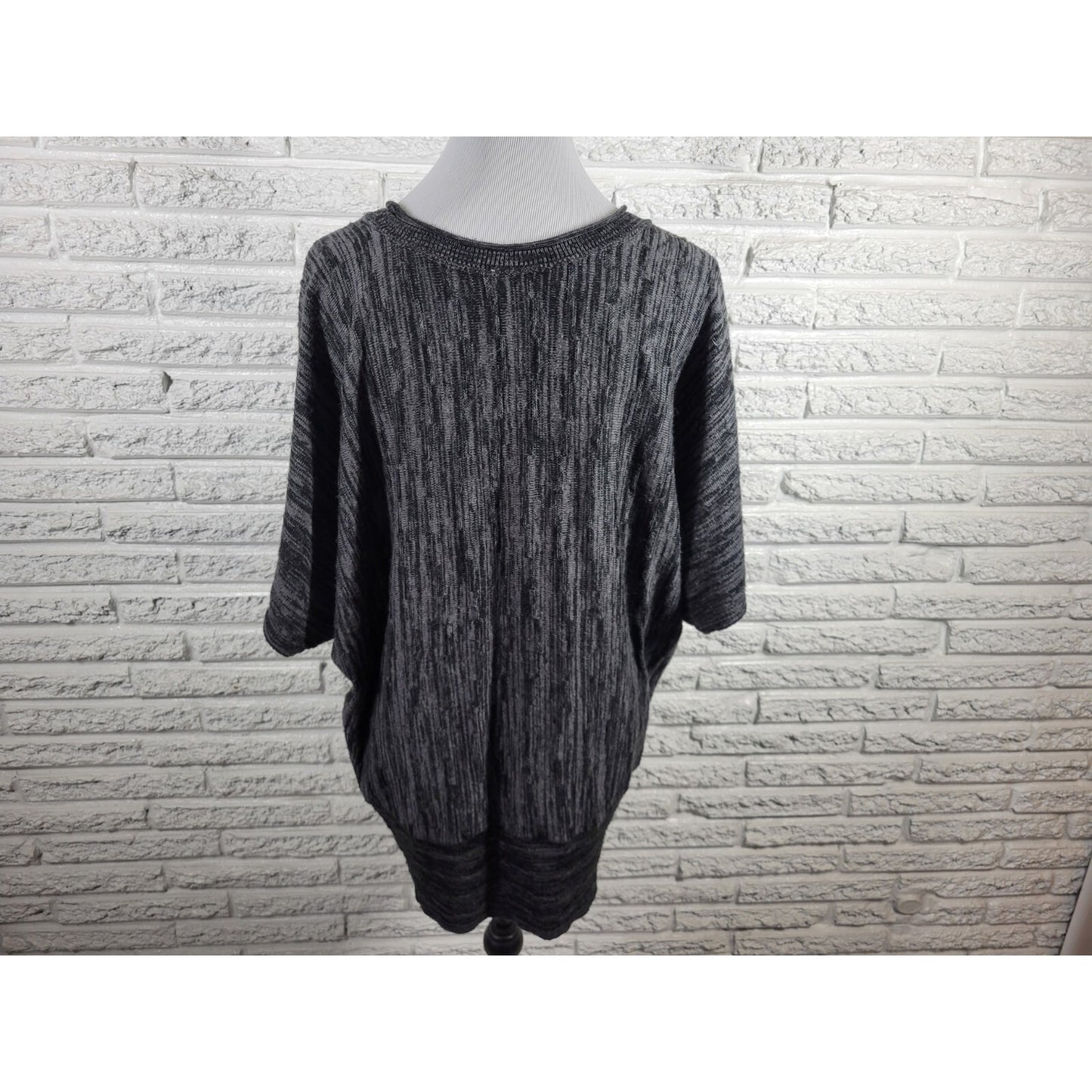 Fashion Bug Womens Sweater 3X Plus Short Sleeve Black Marled Acrylic Stretchy