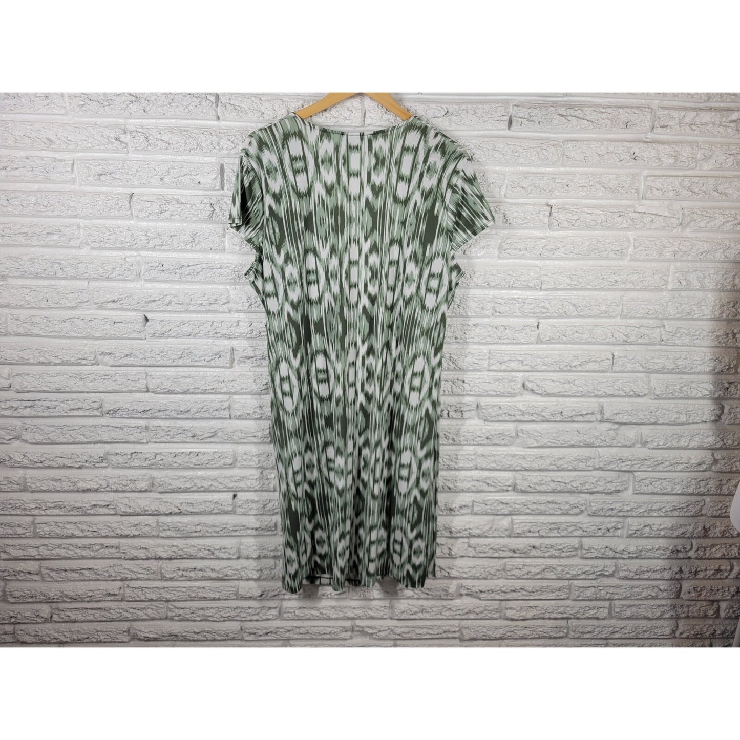 Jones New York Womens Dress 2X Faux WrapGreen Watercolor Cap Sleeve Poly Blend