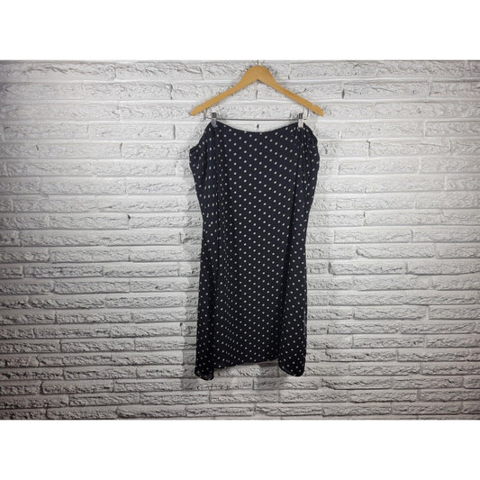 Liz Claiborne Villager Womens Skirt 22W Midi Black Polka Dot Sheer Slit Lined