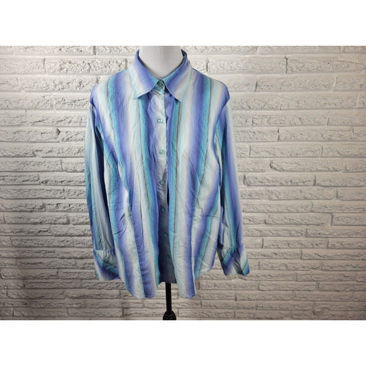 Lane Bryant Womens Top 18 20 Plus Long Sleeve Blue Stripe Office Collar Button