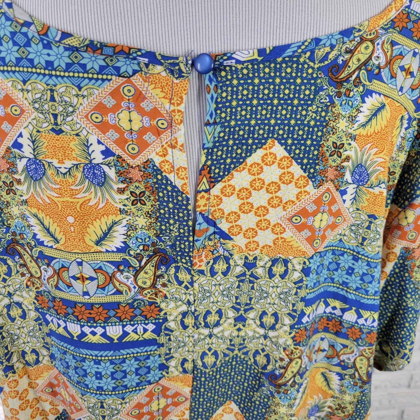 Jones New York Co Women Top 2X Plus Tee Cap Sleeve Blue Paisley Asymmetric Rayon