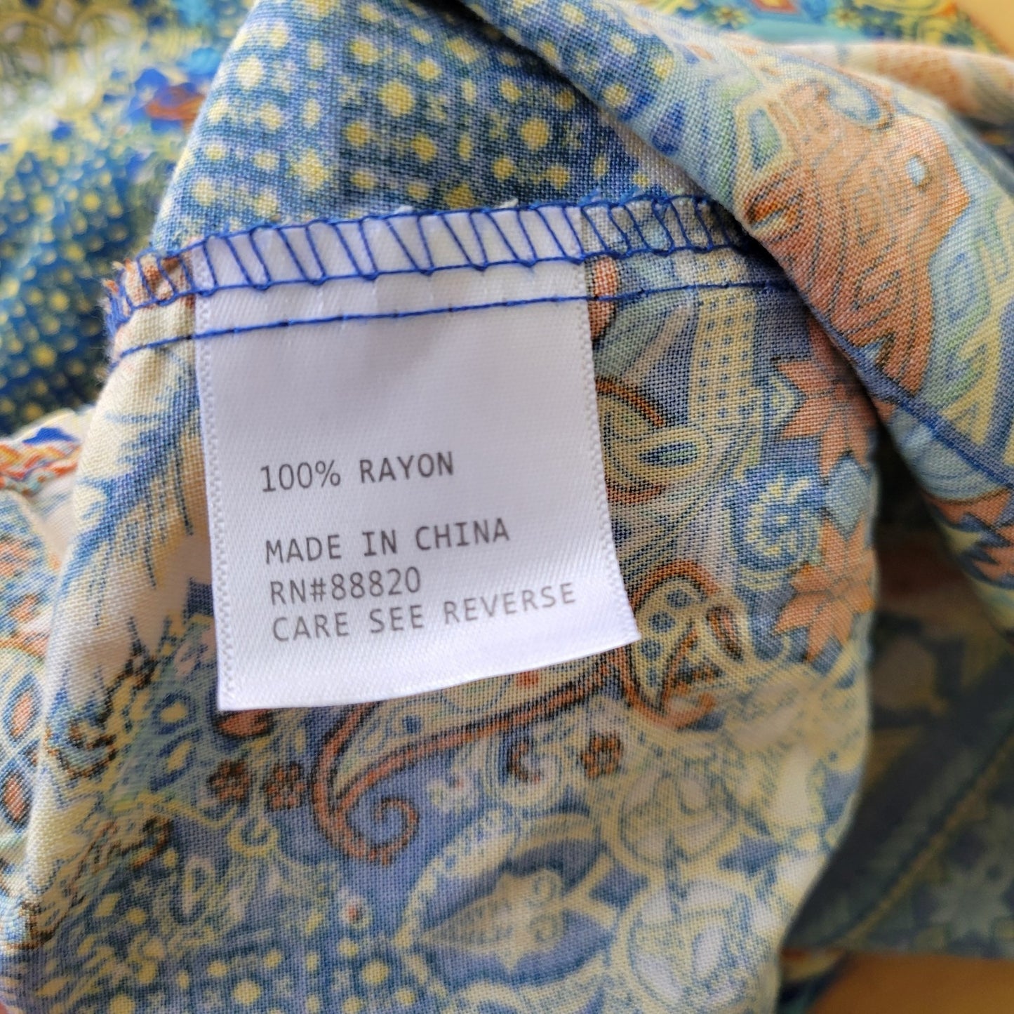 Jones New York Co Women Top 2X Plus Tee Cap Sleeve Blue Paisley Asymmetric Rayon